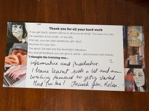 A feedback crad after a copywriting training session with Haydn Grey that says, "I am looking forward to getting started"